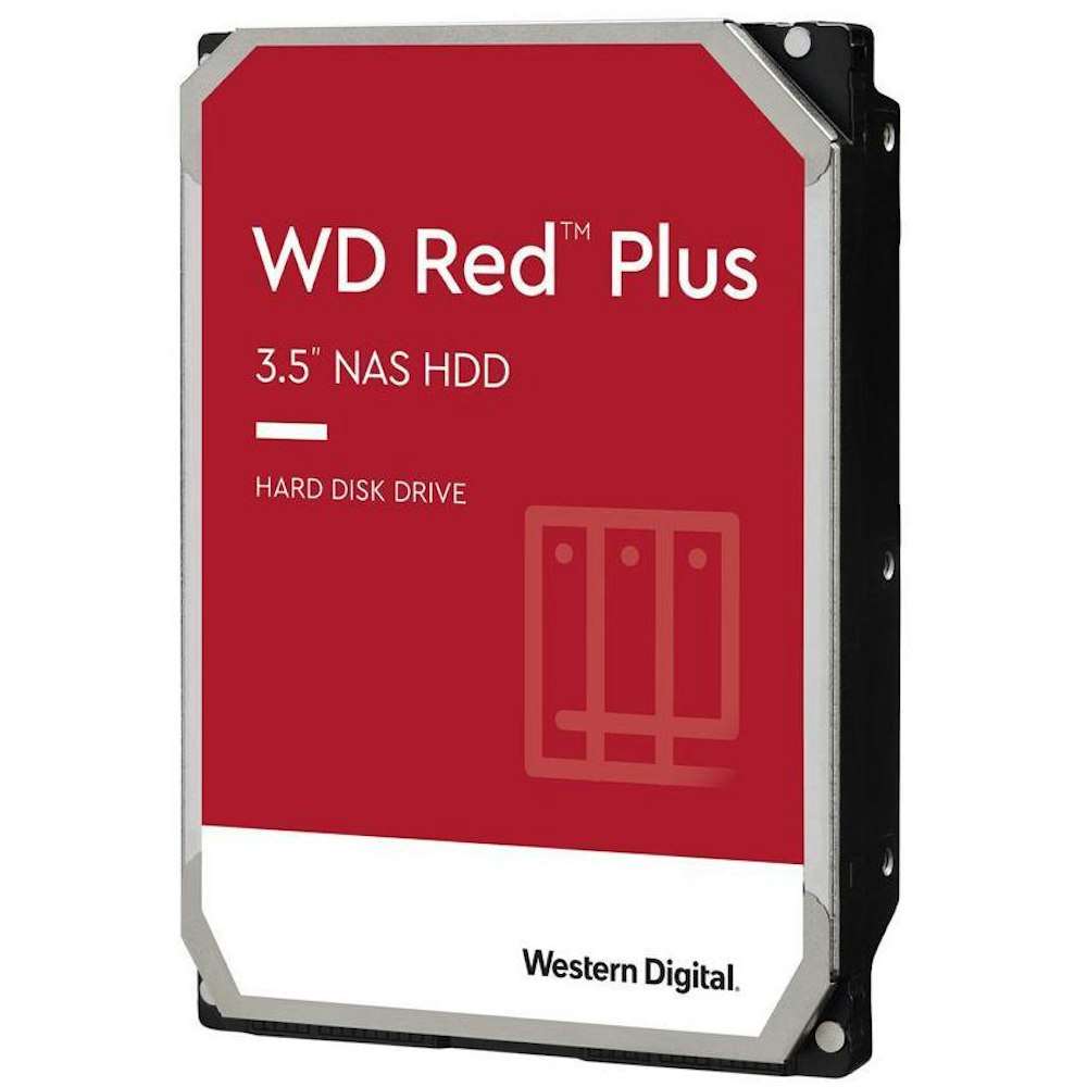 A large main feature product image of WD Red Plus 3.5" NAS HDD - 10TB 256MB