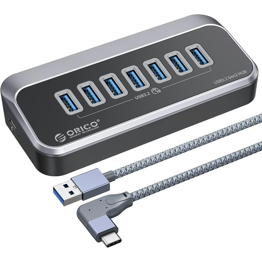 A large main feature product image of ORICO 7-PORT USB3.2 10G HUB