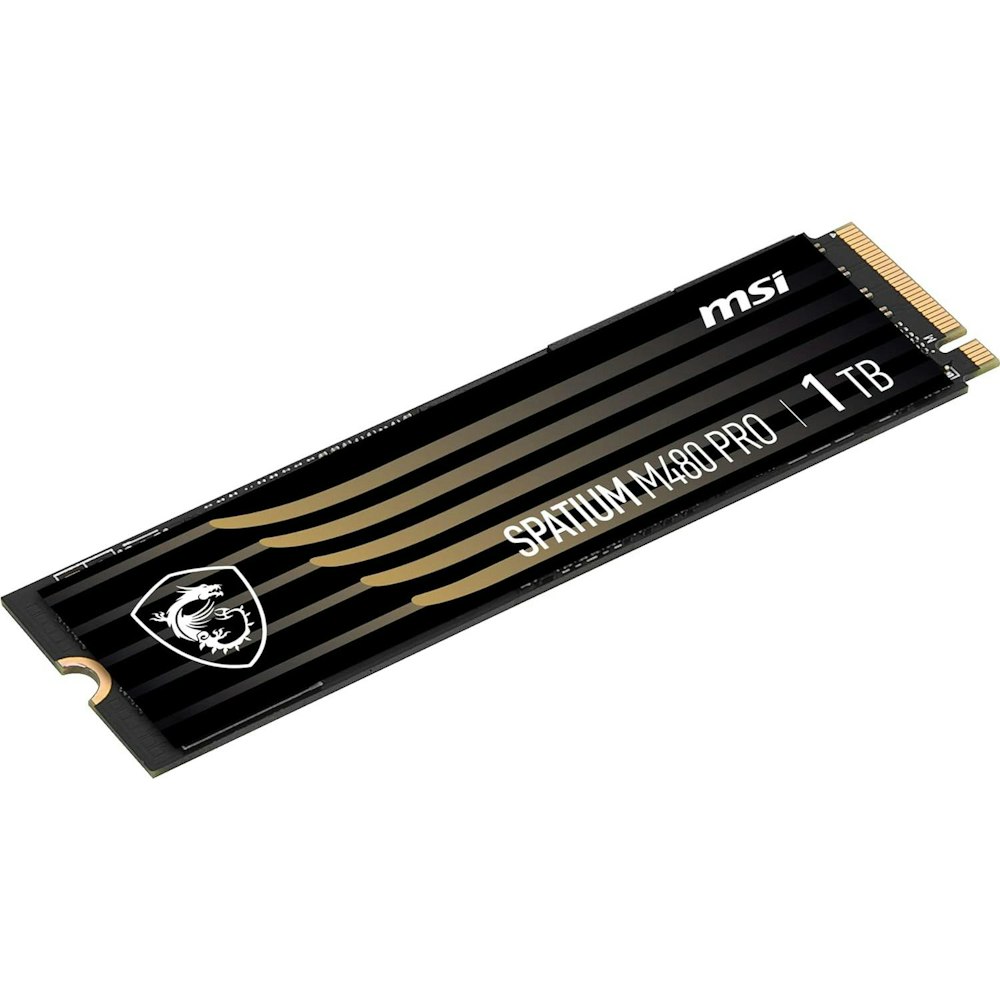 A large main feature product image of MSI Spatium M480 PRO PCIe 4.0 NVMe M.2 SSD - 1TB