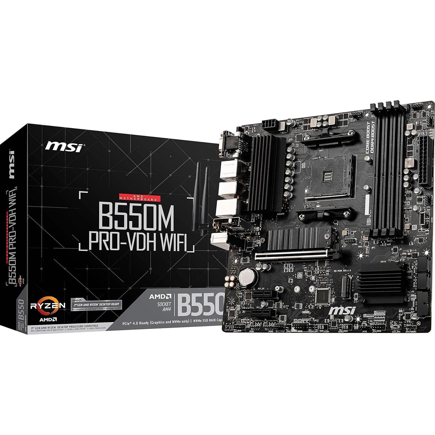 A large main feature product image of MSI B550M PRO-VDH WiFi AM4 mATX Desktop Motherboard