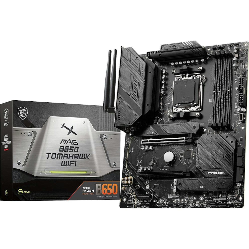 A large main feature product image of MSI MAG B650 Tomahawk WiFi AM5 ATX Desktop Motherboard