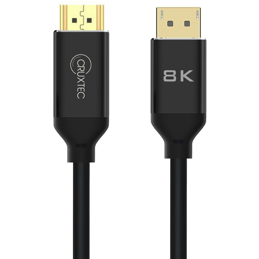 A large main feature product image of Cruxtec Displayport to HDMI 2.1 Cable - 2m