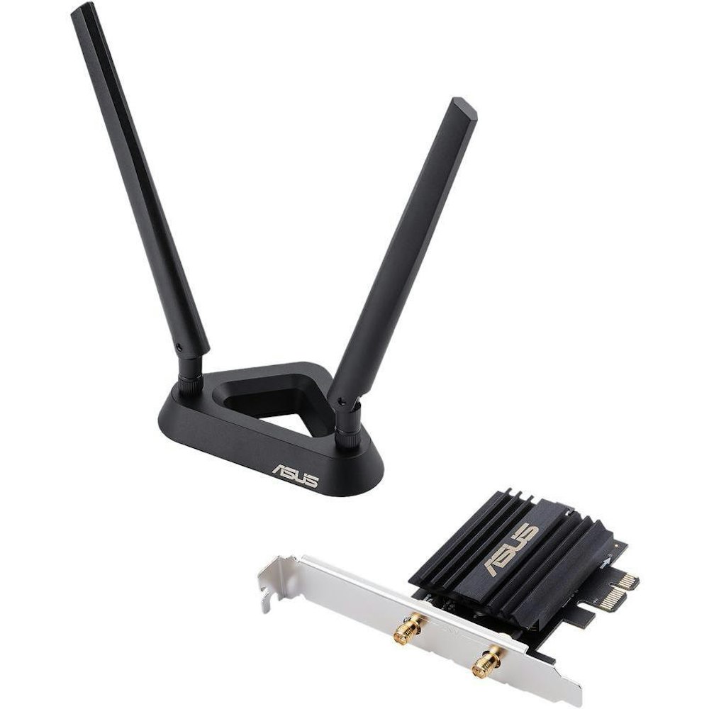 A large main feature product image of ASUS PCE-AX58BT 802.11ax Dual-Band Wireless-AX3000 PCIe Adapter with Bluetooth