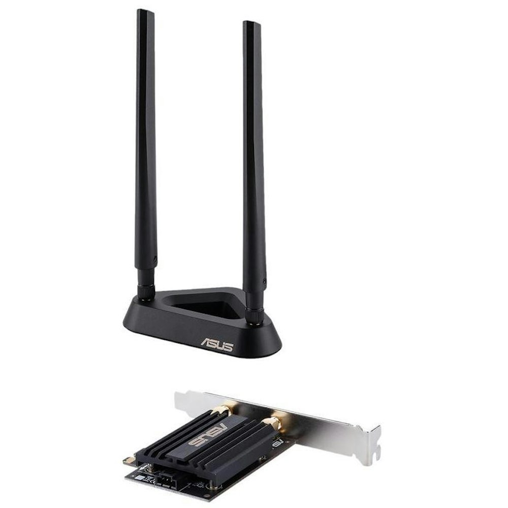 A large main feature product image of ASUS PCE-AX58BT 802.11ax Dual-Band Wireless-AX3000 PCIe Adapter with Bluetooth