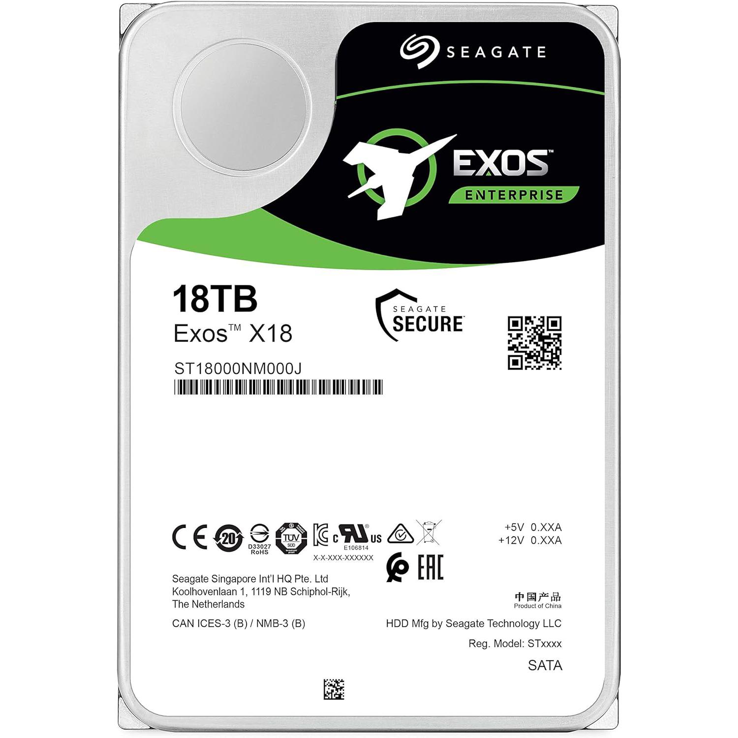 A large main feature product image of Seagate EXOS X18 Enterprise HDD - 18TB 256MB