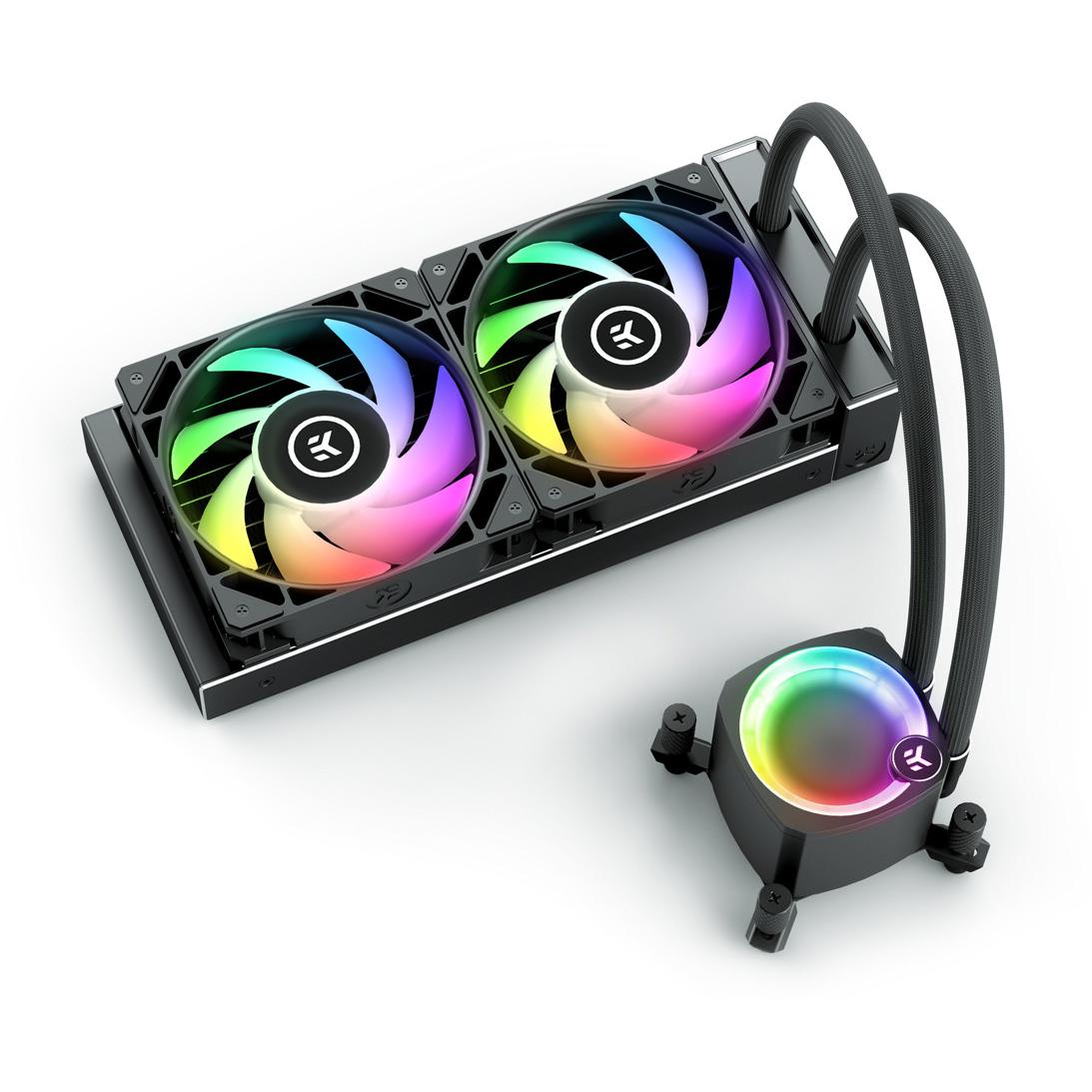 A large main feature product image of EK Nucleus AIO CR240 Lux D-RGB 240mm Liquid CPU Cooler (Black)