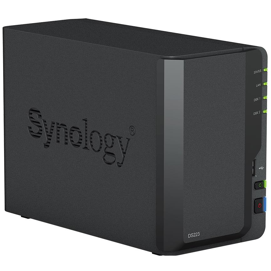 A large main feature product image of Synology DiskStation DS223 2-Bay NAS (1.47GHz Realtek 4-Core, 2GB RAM, 1GbE)