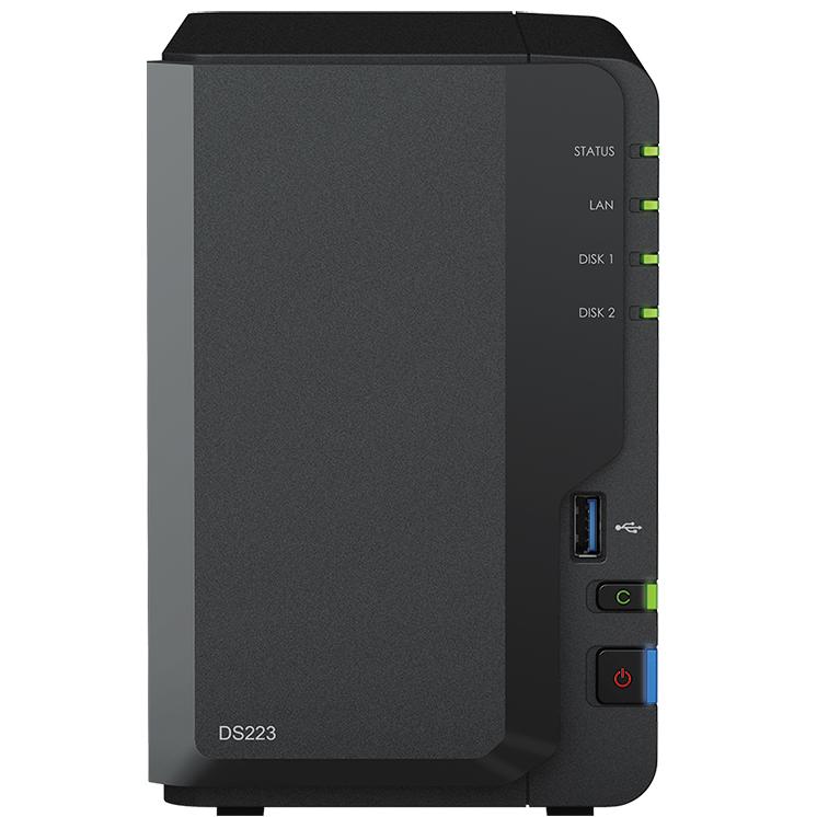 A large main feature product image of Synology DiskStation DS223 2-Bay NAS (1.47GHz Realtek 4-Core, 2GB RAM, 1GbE)