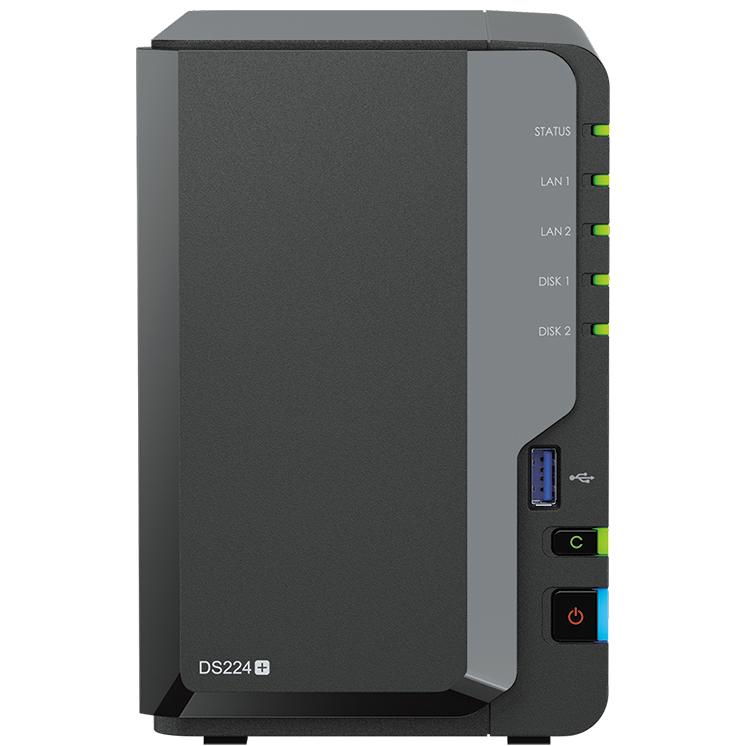 A large main feature product image of Synology DiskStation DS224+ 2-Bay NAS (2.0GHz Celeron 4-Core, 2GB RAM, 1GbE)