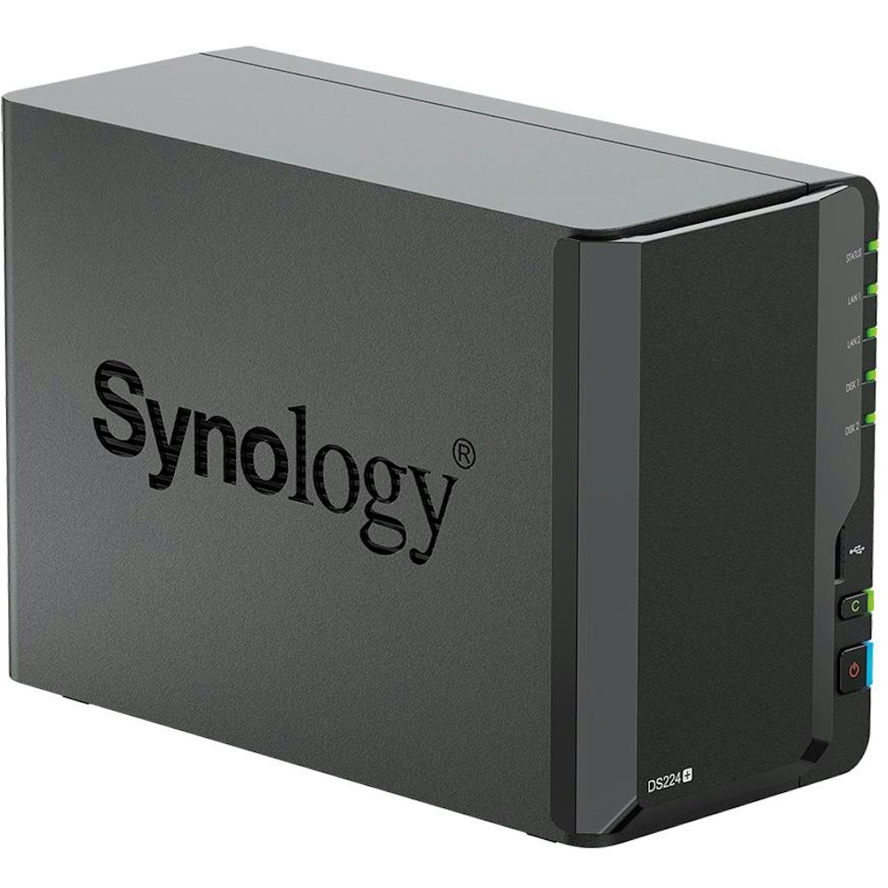 A large main feature product image of Synology DiskStation DS224+ Intel Celeron 4-core 2.0GHz 2-Bay Diskless NAS Enclsoure