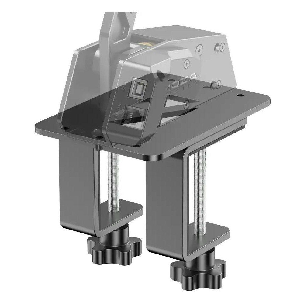 A large main feature product image of MOZA Handbrake & Shifter Table Clamp