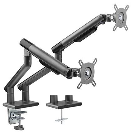 A large main feature product image of Brateck Dual Monitor Premium Slim Aluminium Spring-Assisted Monitor Arm Fits Most 17"-32" - Black
