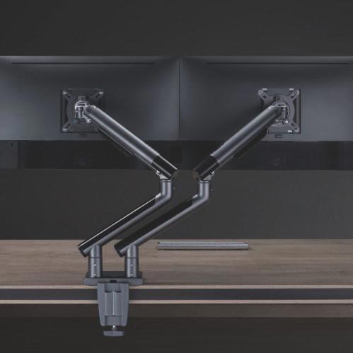A large main feature product image of Brateck Dual Monitor Premium Slim Aluminium Spring-Assisted Monitor Arm Fits Most 17"-32" - Black