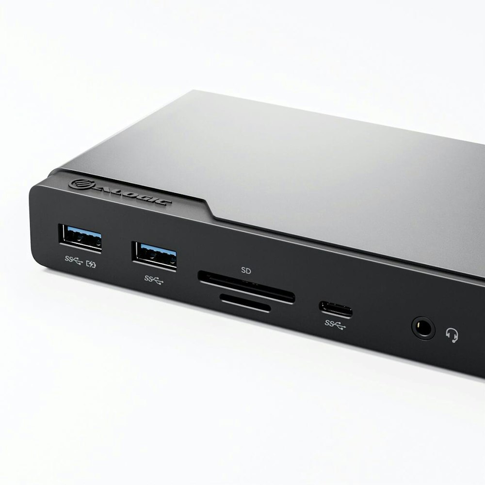 A large main feature product image of ALOGIC DV4 Universal Quad Display Docking Station