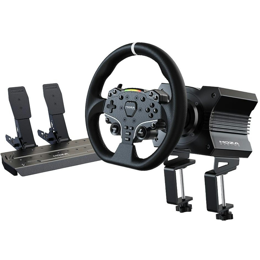 A large main feature product image of MOZA R5 Racing Simulator Bundle - 5.5Nm Direct Drive Wheel & Pedals