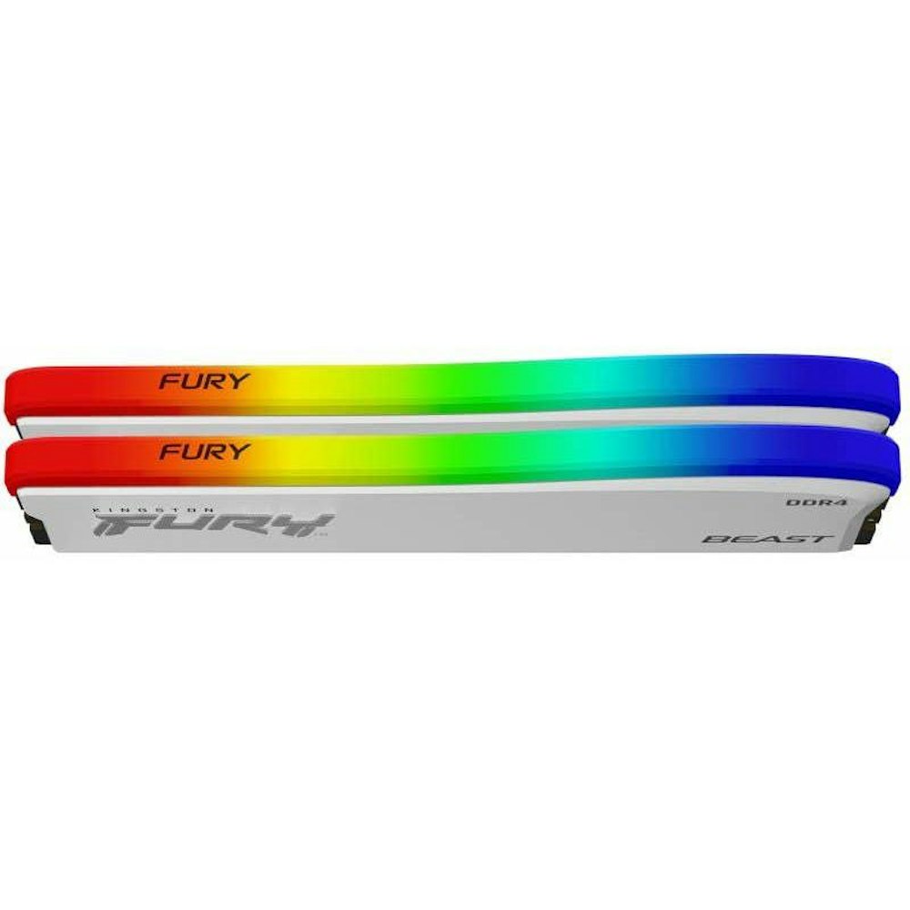 A large main feature product image of Kingston 16GB Kit (2x8GB) DDR4 Fury Beast RGB SE C16 3200MHz - White
