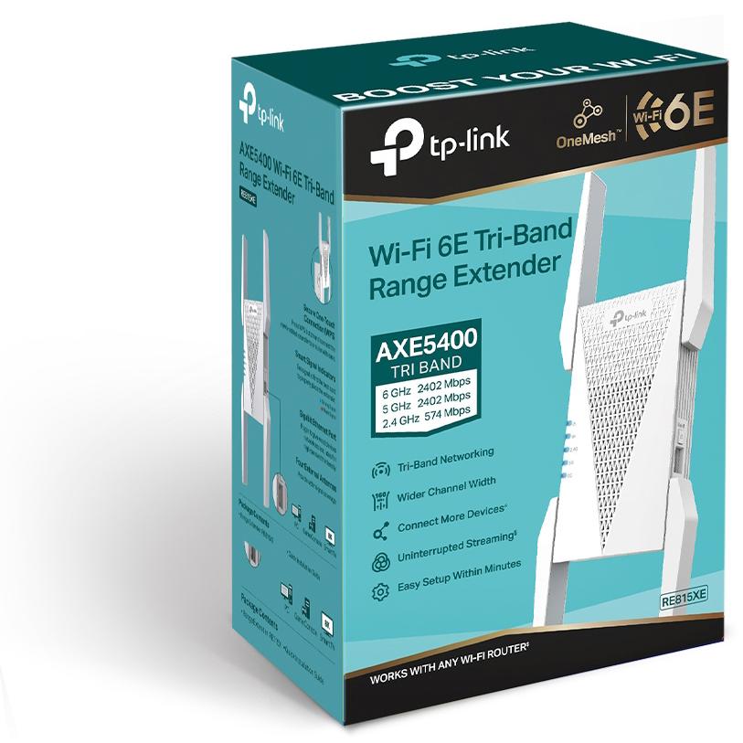 A large main feature product image of TP-Link RE815XE - AXE5400 Wi-Fi 6E Mesh Range Extender