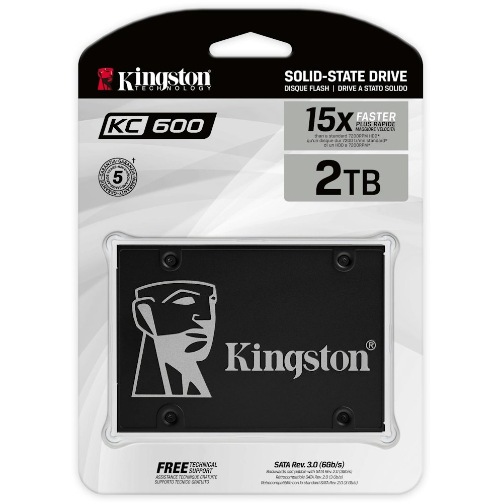 A large main feature product image of Kingston KC600 SATA III 2.5" SSD - 2048GB
