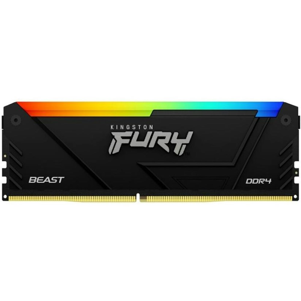 A large main feature product image of Kingston 16GB Kit (2X8GB) DDR4 Fury Beast RGB C16 2666Mhz - Black
