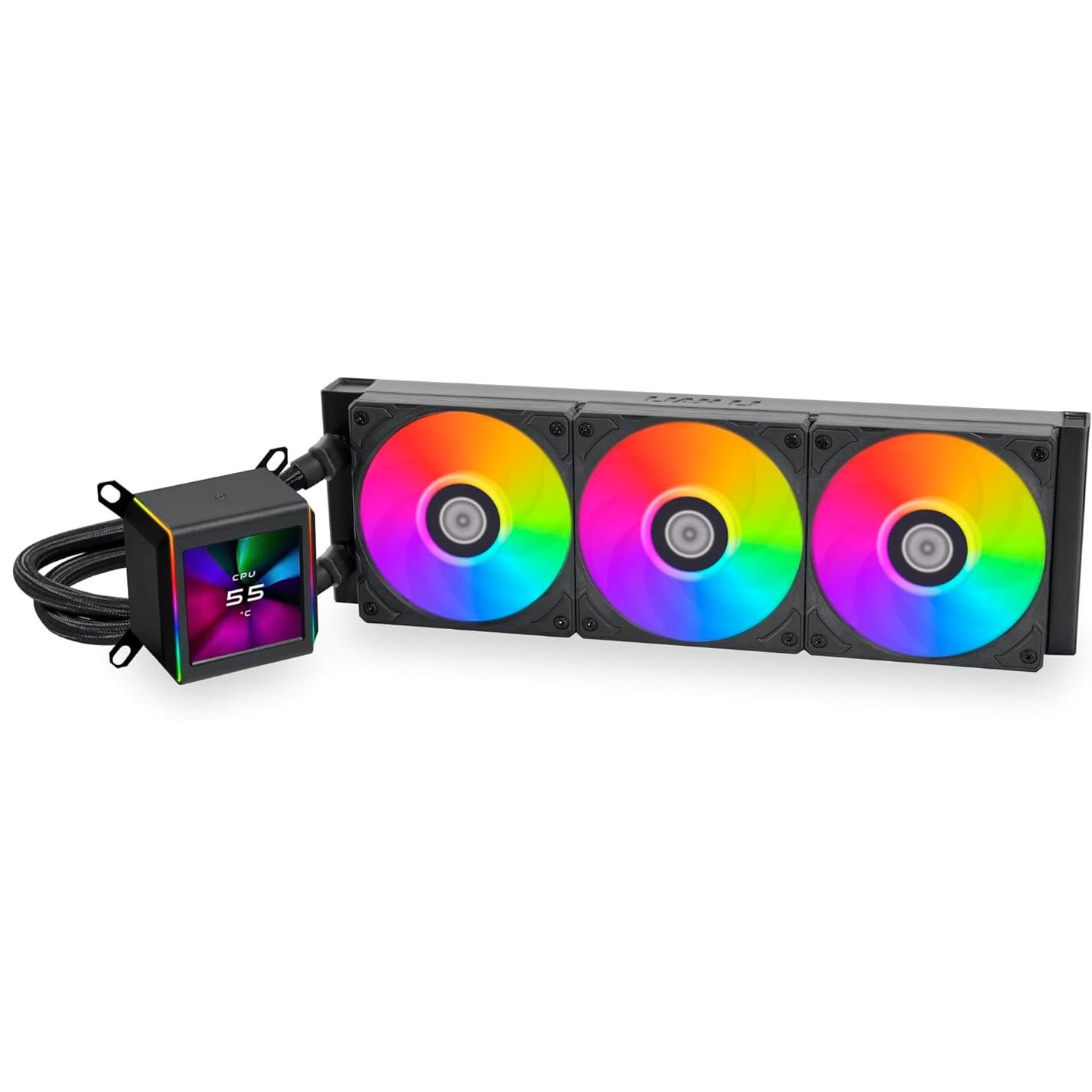 A large main feature product image of Lian Li Galahad II LCD 360mm ARGB AIO Liquid CPU Cooler (Black)
