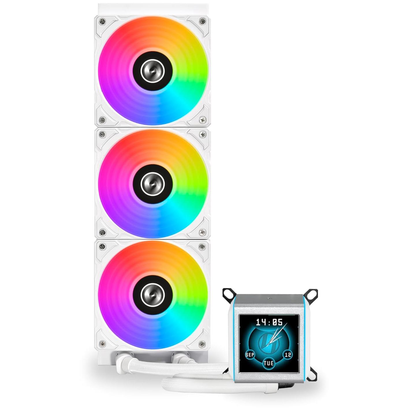 A large main feature product image of Lian Li Galahad II LCD 360mm ARGB AIO Liquid CPU Cooler (White)