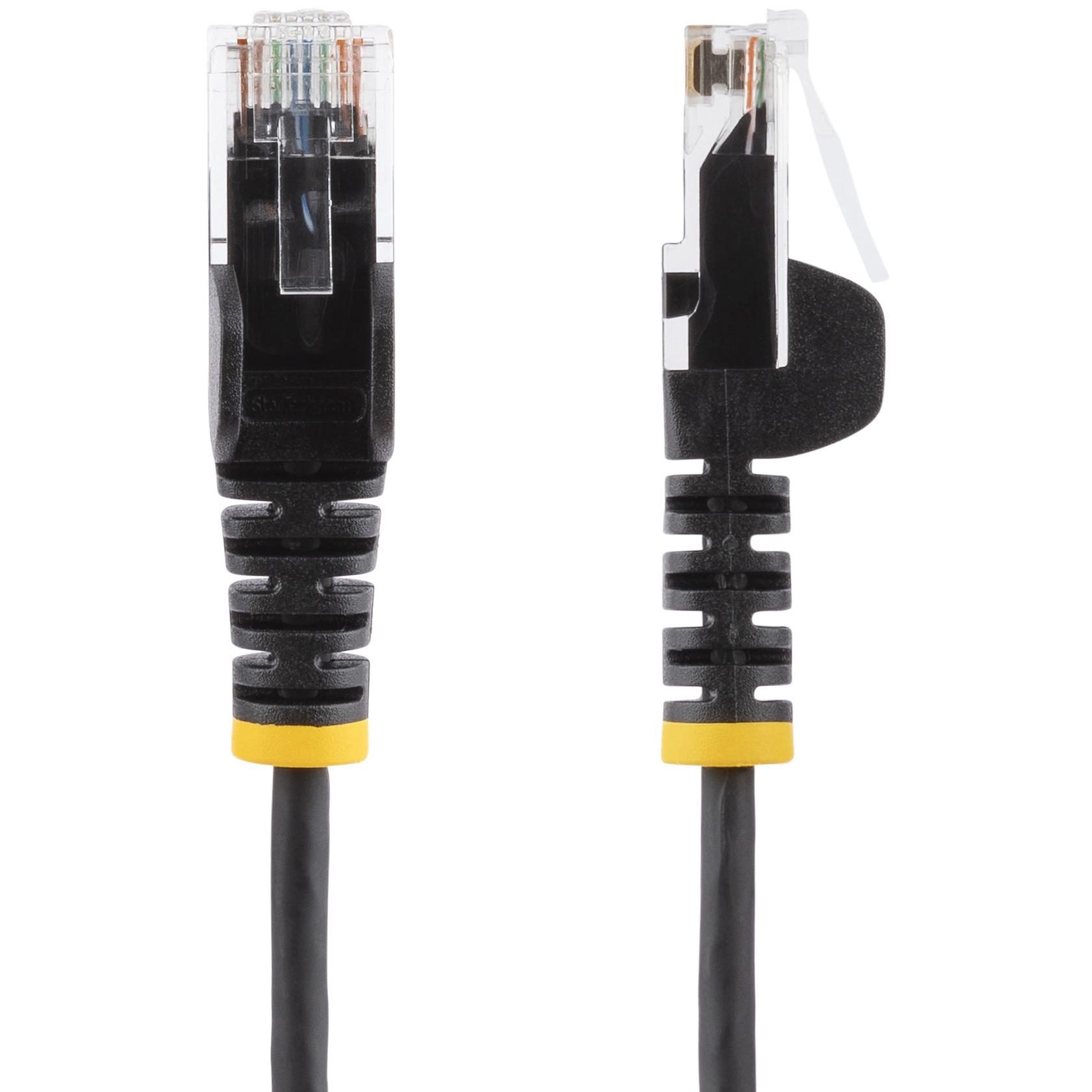A large main feature product image of StarTech Slim Black Snagless CAT6 Ethernet Patch Cable - 1m