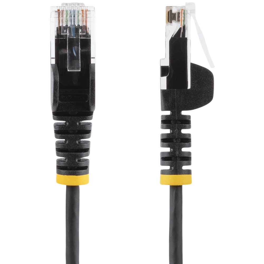 A large main feature product image of StarTech Slim Black Snagless CAT6 Ethernet Patch Cable - 1m