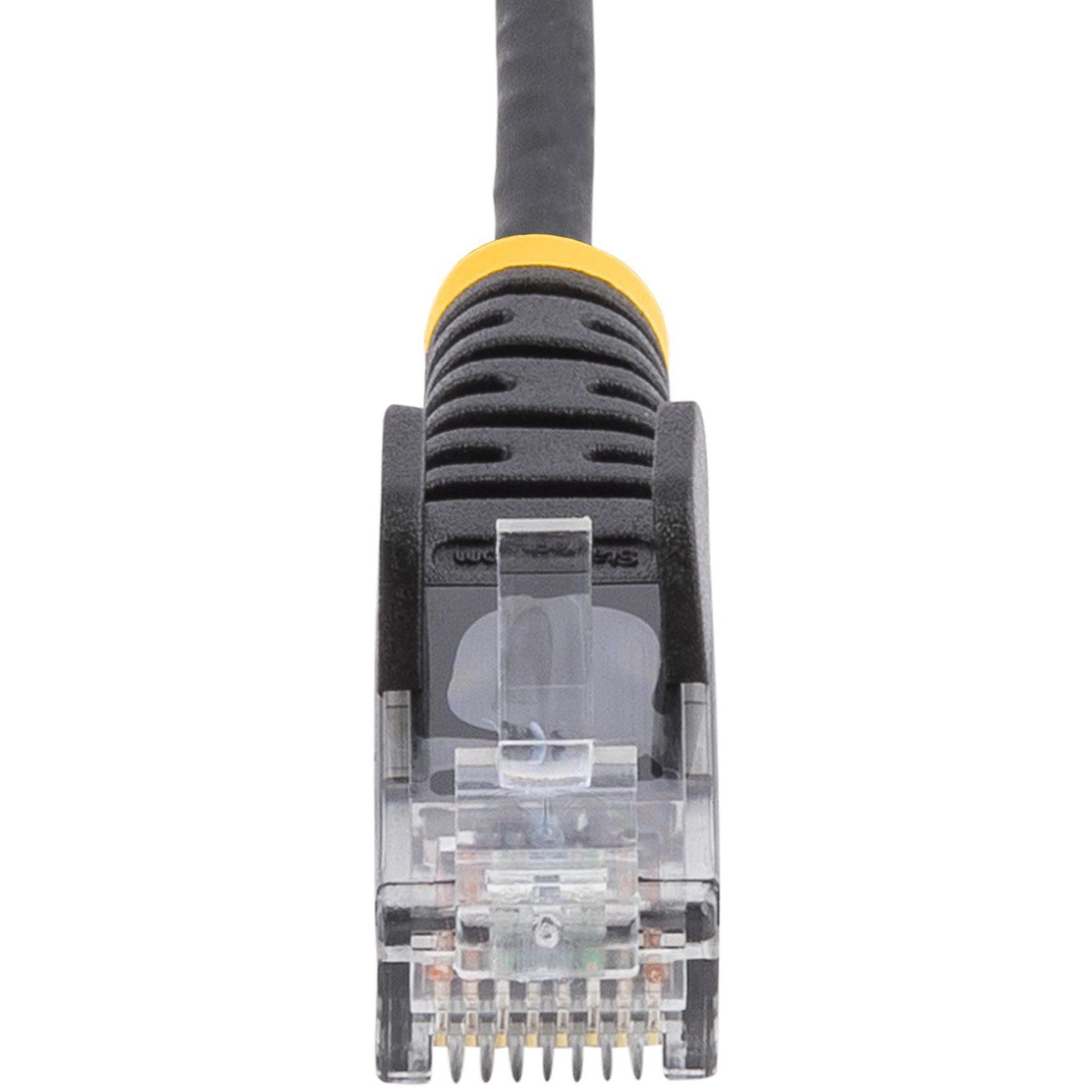 A large main feature product image of StarTech Slim Black Snagless CAT6 Ethernet Patch Cable - 1m