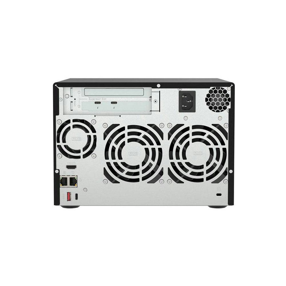A large main feature product image of QNAP TVS-h674T-i5-32G Intel I5 6 Core 6 Bay Thunderbolt NAS