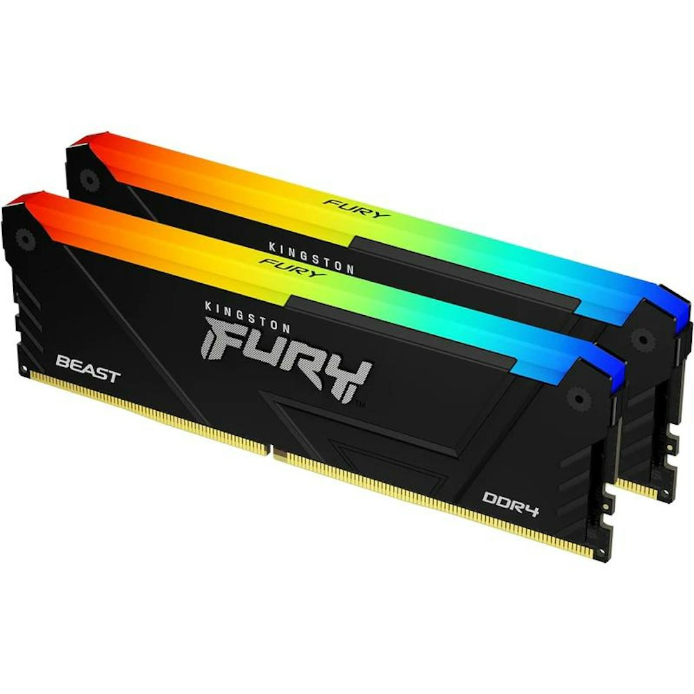 A large main feature product image of Kingston 32GB Kit (2X16GB) DDR4 Fury Beast RGB C18 3600Mhz - Black
