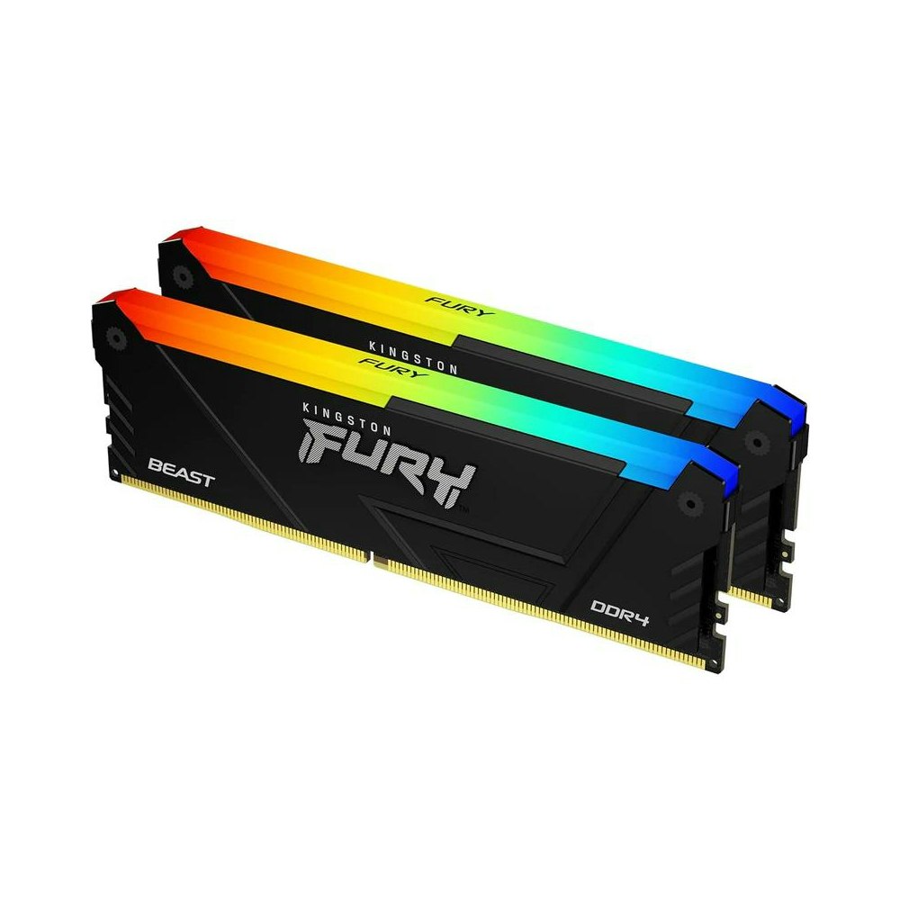 A large main feature product image of Kingston 64GB Kit (2X32GB) DDR4 Fury Beast RGB C18 3600Mhz - Black