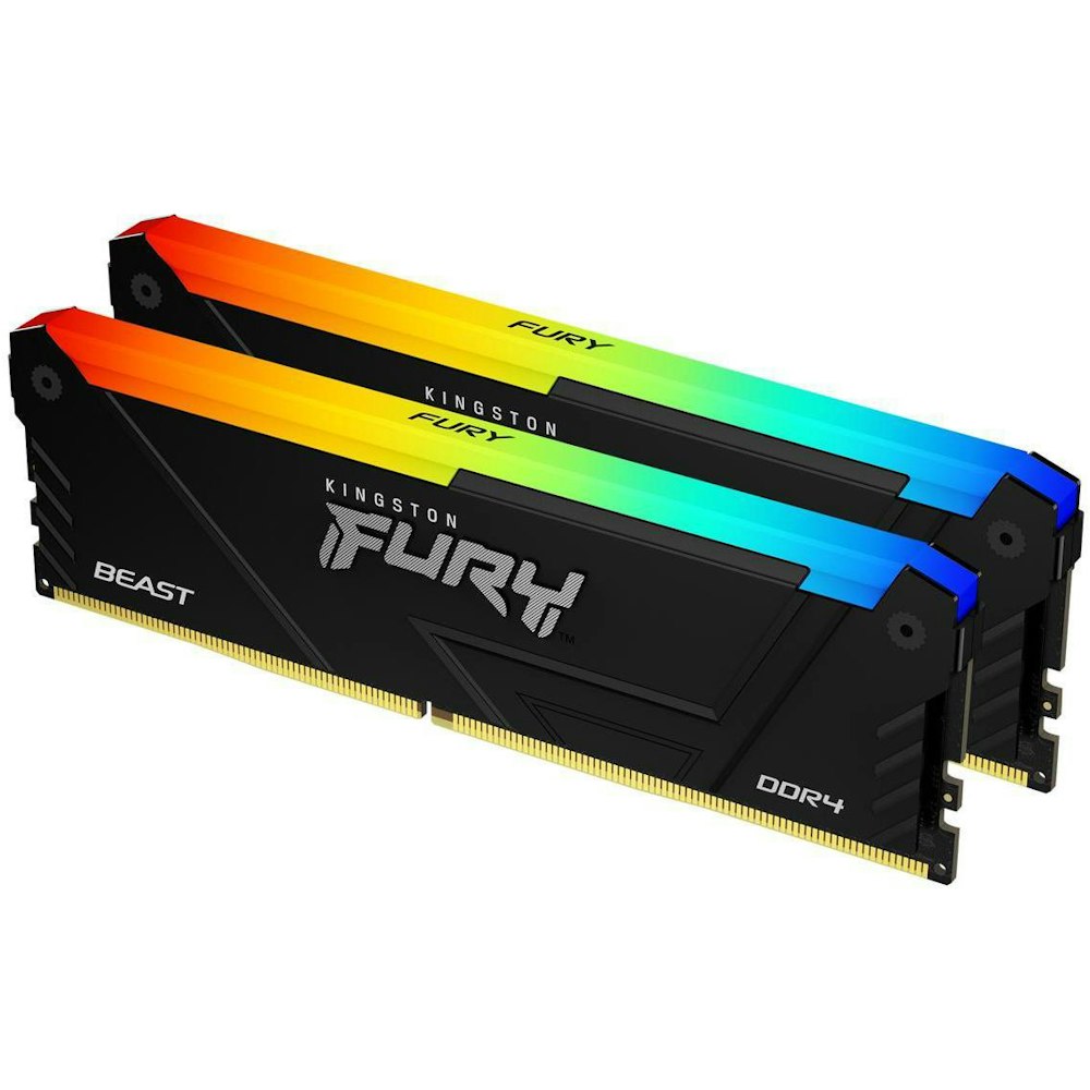 A large main feature product image of Kingston 32GB Kit (2X16GB) DDR4 Fury Beast RGB C16 2666Mhz - Black