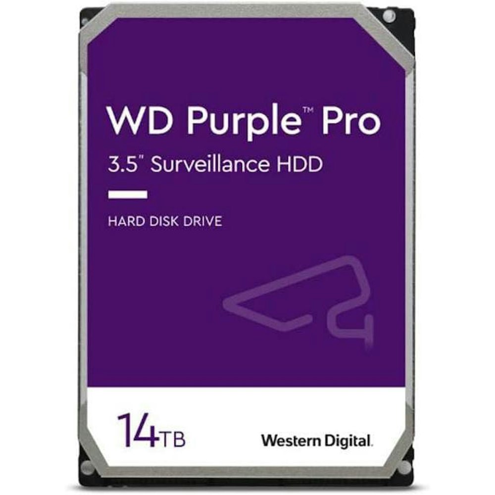 A large main feature product image of WD Purple 3.5 Surveillance HDD - 14TB 512MB