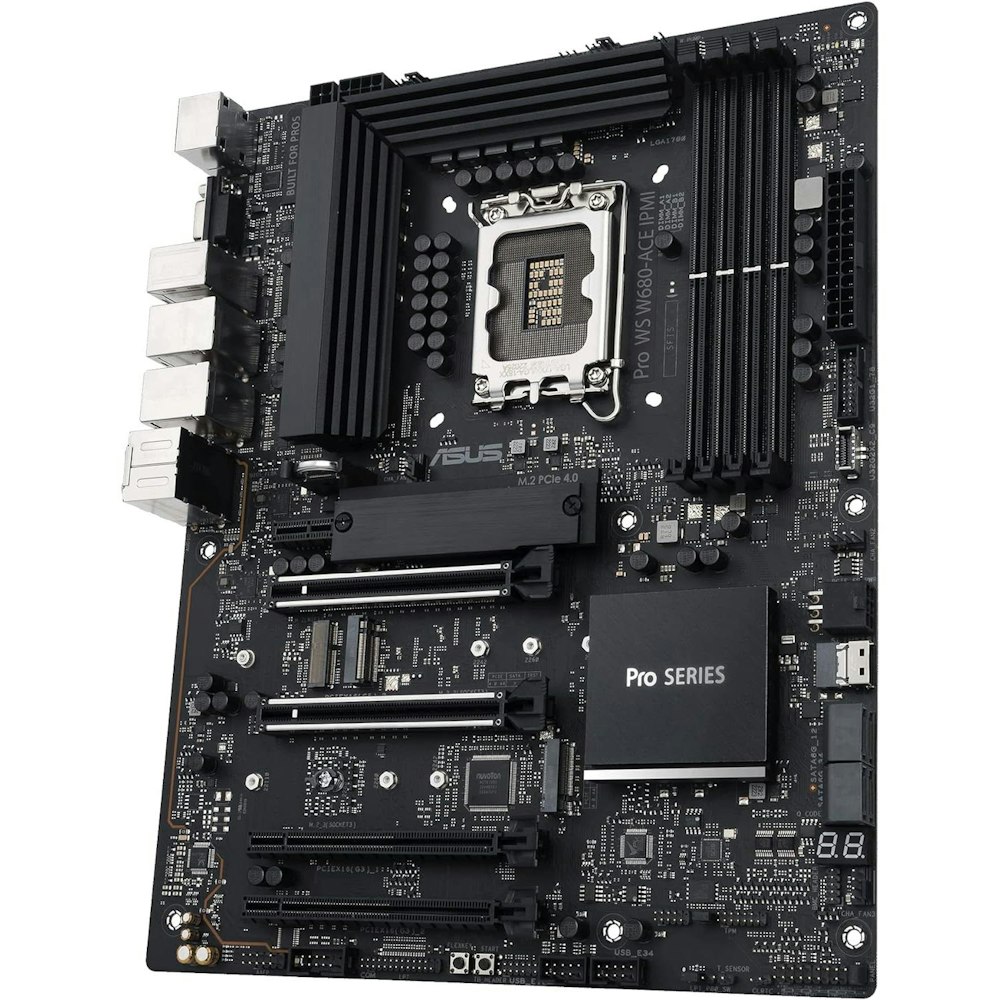 A large main feature product image of ASUS Pro WS W680-Ace IPMI LGA1700 ATX Desktop Motherboard