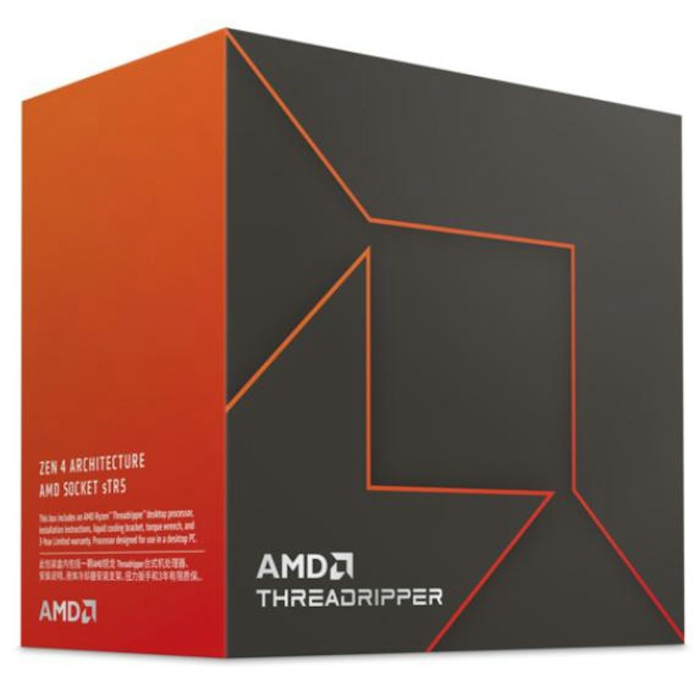 A large main feature product image of AMD Ryzen ThreadRipper 7980X 5.1Ghz 64 Core 128 Thread sTR5 - No HSF  Retail Box