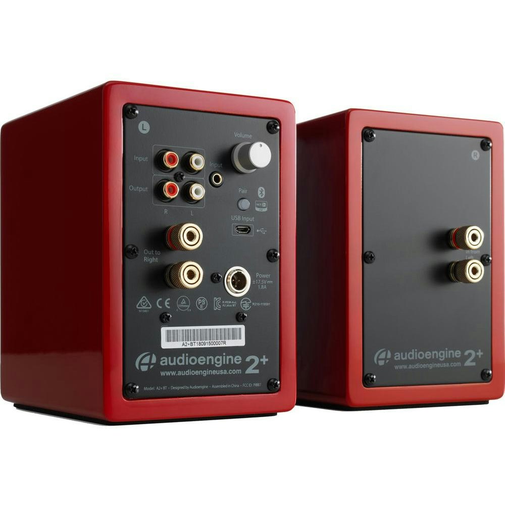 A large main feature product image of Audioengine A2+ Powered Wireless Desktop Speakers - Gloss Red