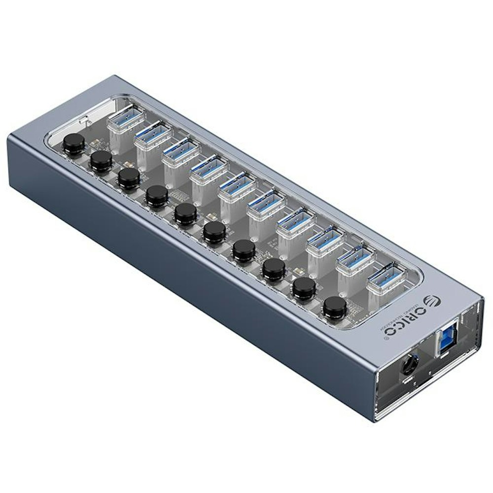A large main feature product image of ORICO 10 Port USB3.0 Multi-Port USB Hub w/ Individual Switches