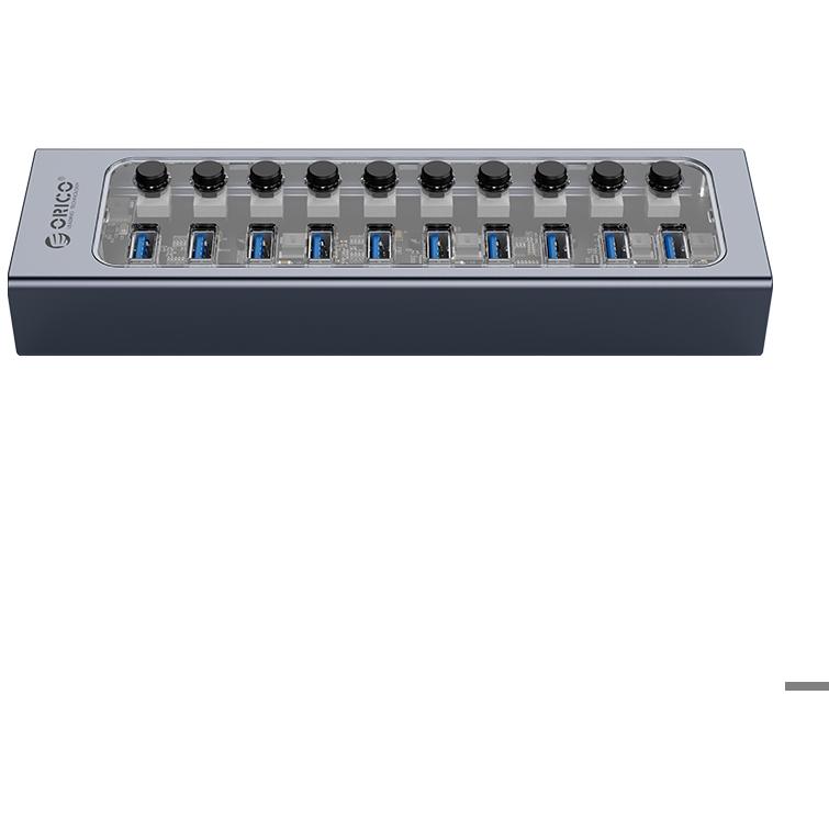 A large main feature product image of ORICO 10 Port USB3.0 Multi-Port USB Hub w/ Individual Switches