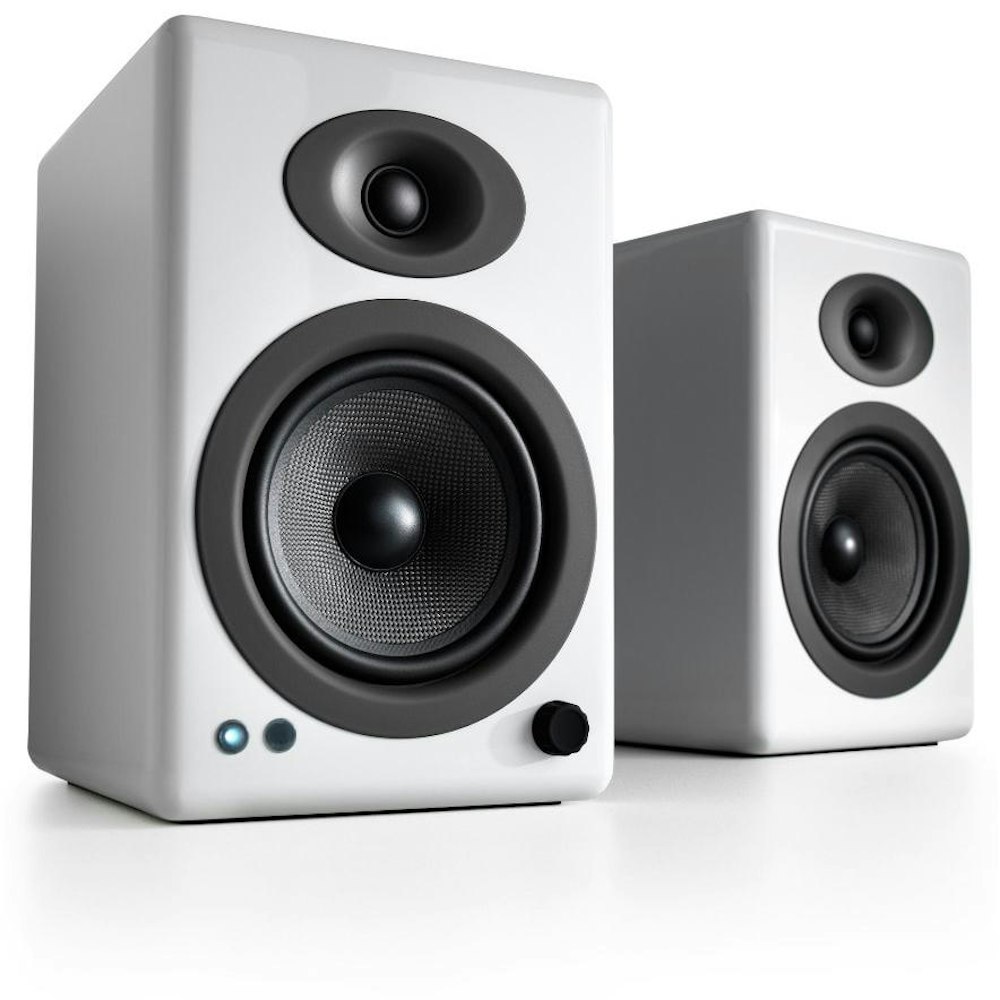 A large main feature product image of Audioengine A5+ Classic - Powered Bookshelf Speakers (Gloss White)