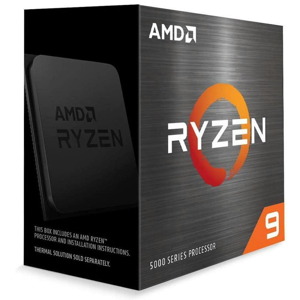 A large main feature product image of AMD Ryzen 9 5900X 12 Core 24 Thread Up To 4.8Ghz  AM4 - No HSF Retail Box