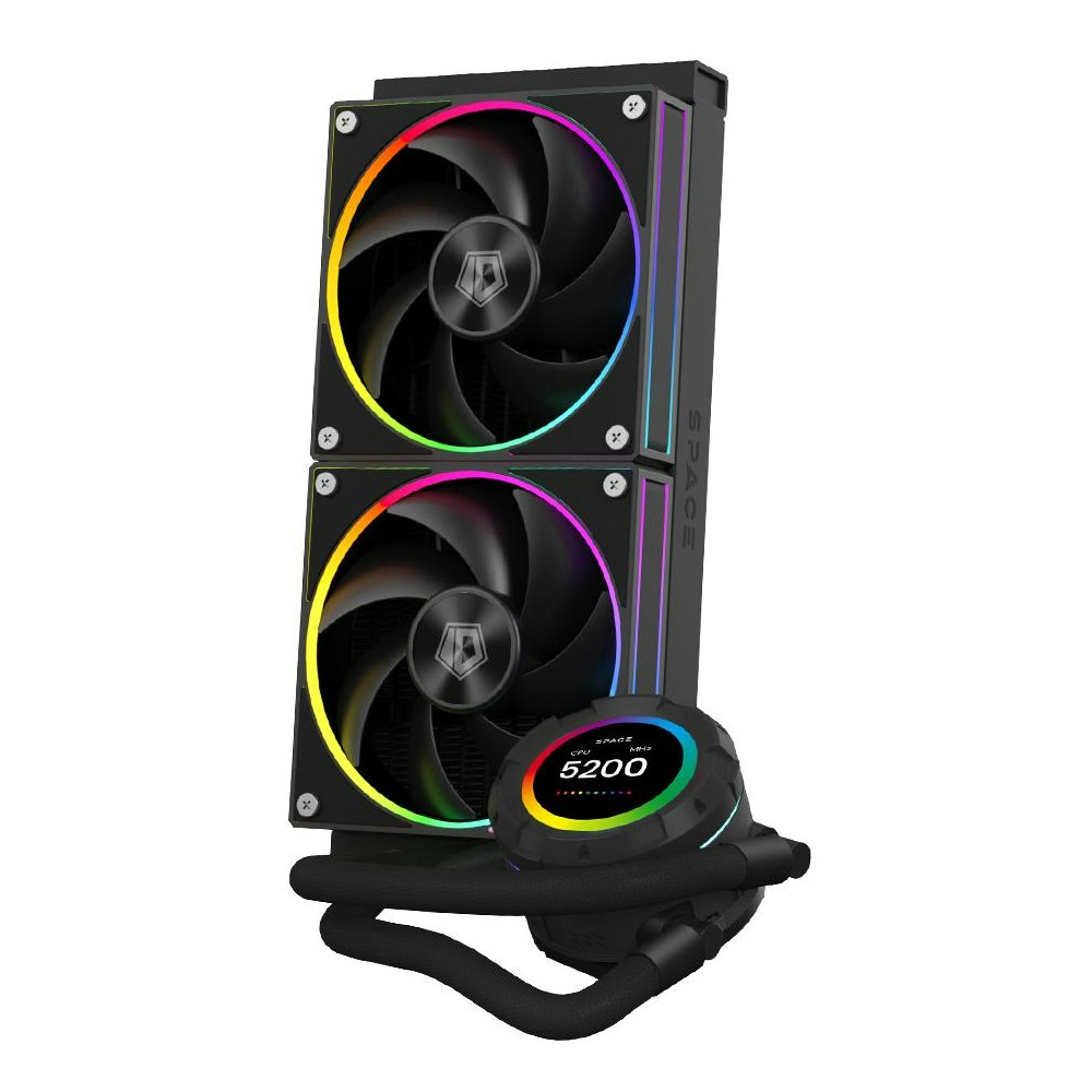 A large main feature product image of ID-COOLING Space LCD 240mm AIO CPU Liquid Cooler - Black