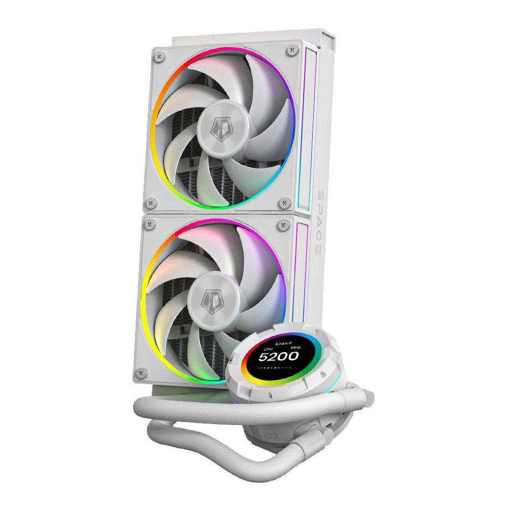 A large main feature product image of ID-COOLING Space LCD 240mm AIO CPU Liquid Cooler - White
