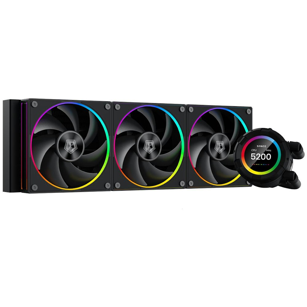 A large main feature product image of ID-COOLING Space LCD 360mm AIO CPU Liquid Cooler - Black