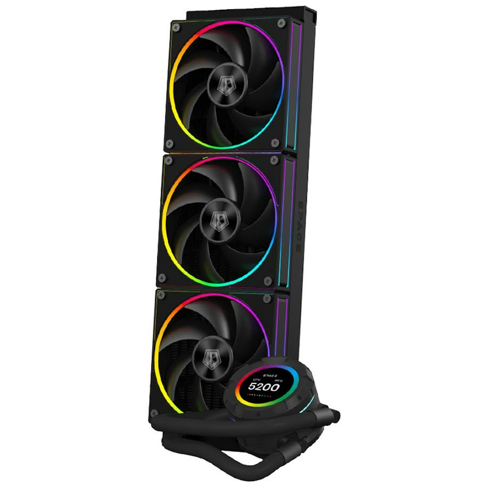 A large main feature product image of ID-COOLING Space LCD 360mm AIO CPU Liquid Cooler - Black