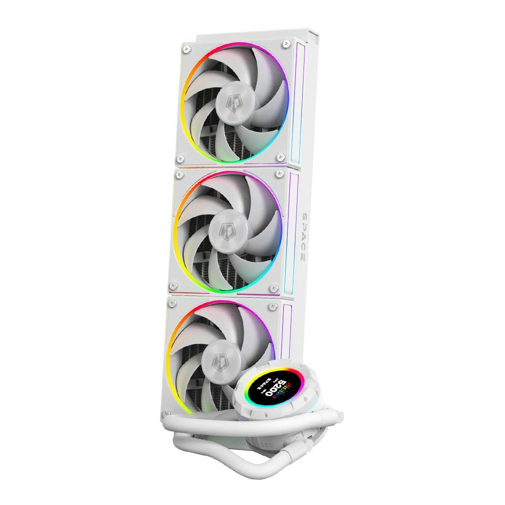 A large main feature product image of ID-COOLING Space LCD 360mm AIO CPU Liquid Cooler - White
