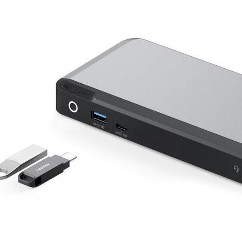 A large main feature product image of ALOGIC MX2 USB Type-C Dual Display DP Alt. Mode Docking Station with 100W PD