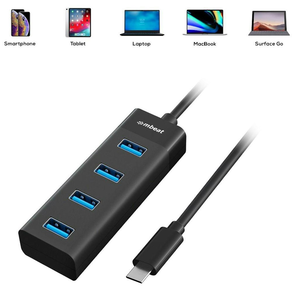 A large main feature product image of mBeat USB-C to 4 Port USB 3.0 Hub 