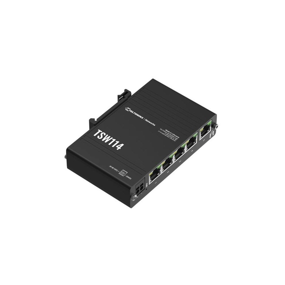 A large main feature product image of Teltonika TSW114 Gigabit Din Rail Switch - 5 Port
