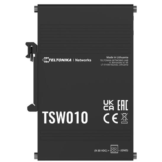 A large main feature product image of Teltonika TSW010 Din Rail Ethernet Switch
