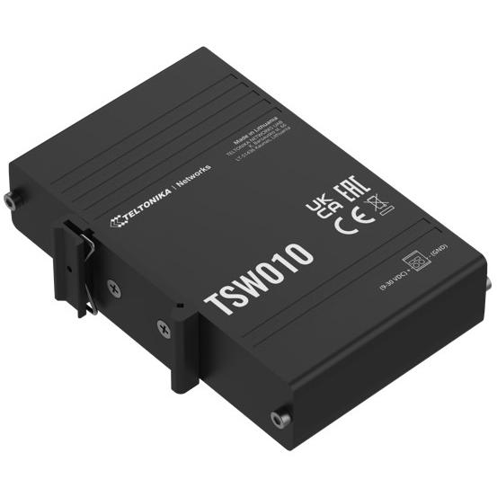 A large main feature product image of Teltonika TSW010 Din Rail Ethernet Switch